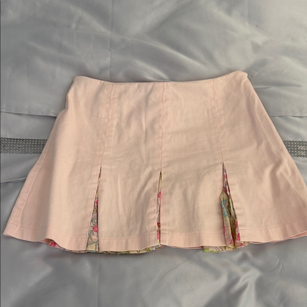 Elegant Blush Mini Skirt with Floral Accents